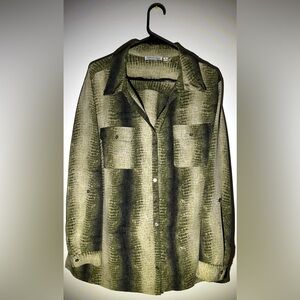 Notations Plus Size 3X Olive Green Animal Print Blouse – Casual Chic Style
